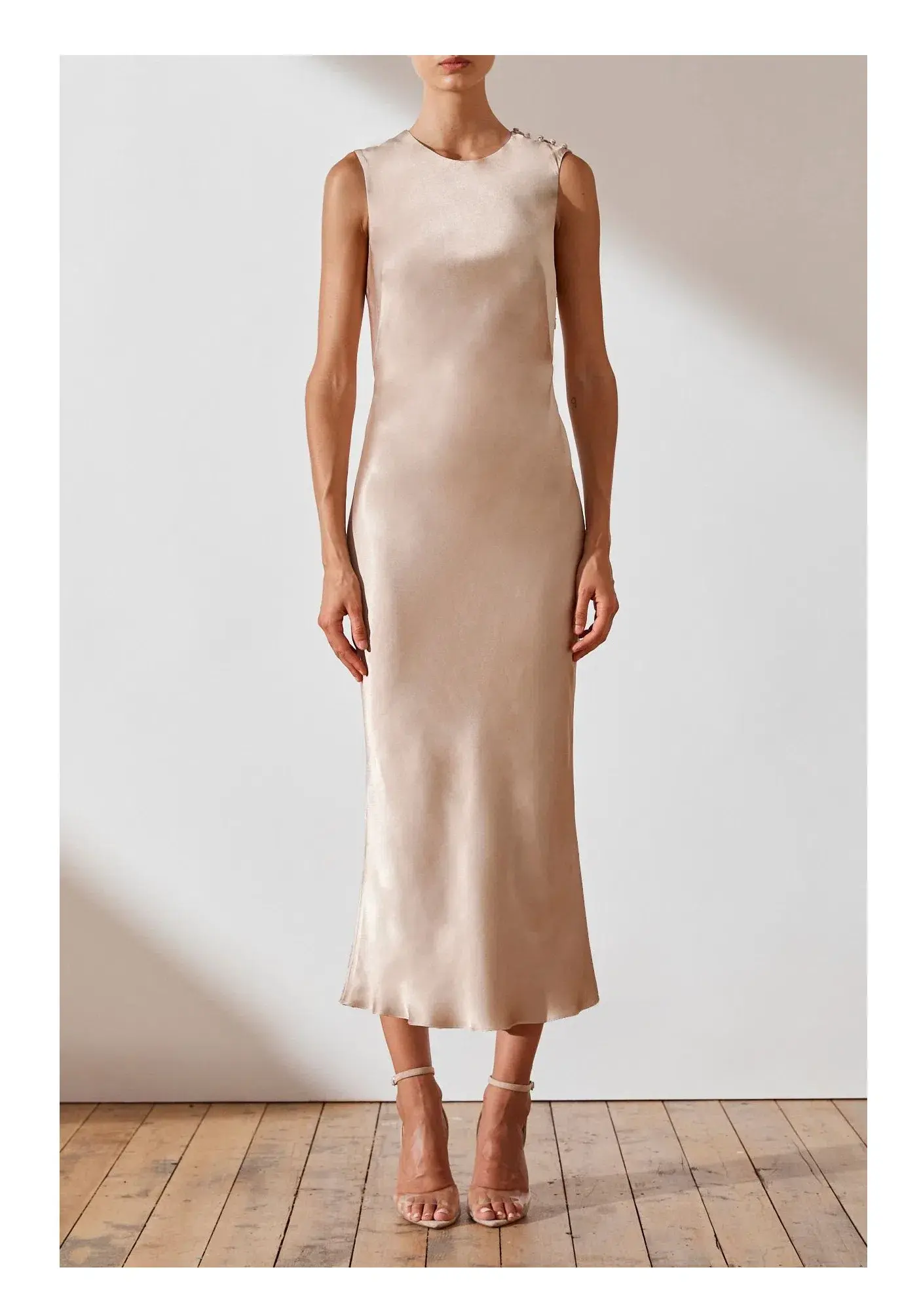 Shona Joy La Lune Bias Sleeveless Midi Dress Gold Size 6 - Image 1