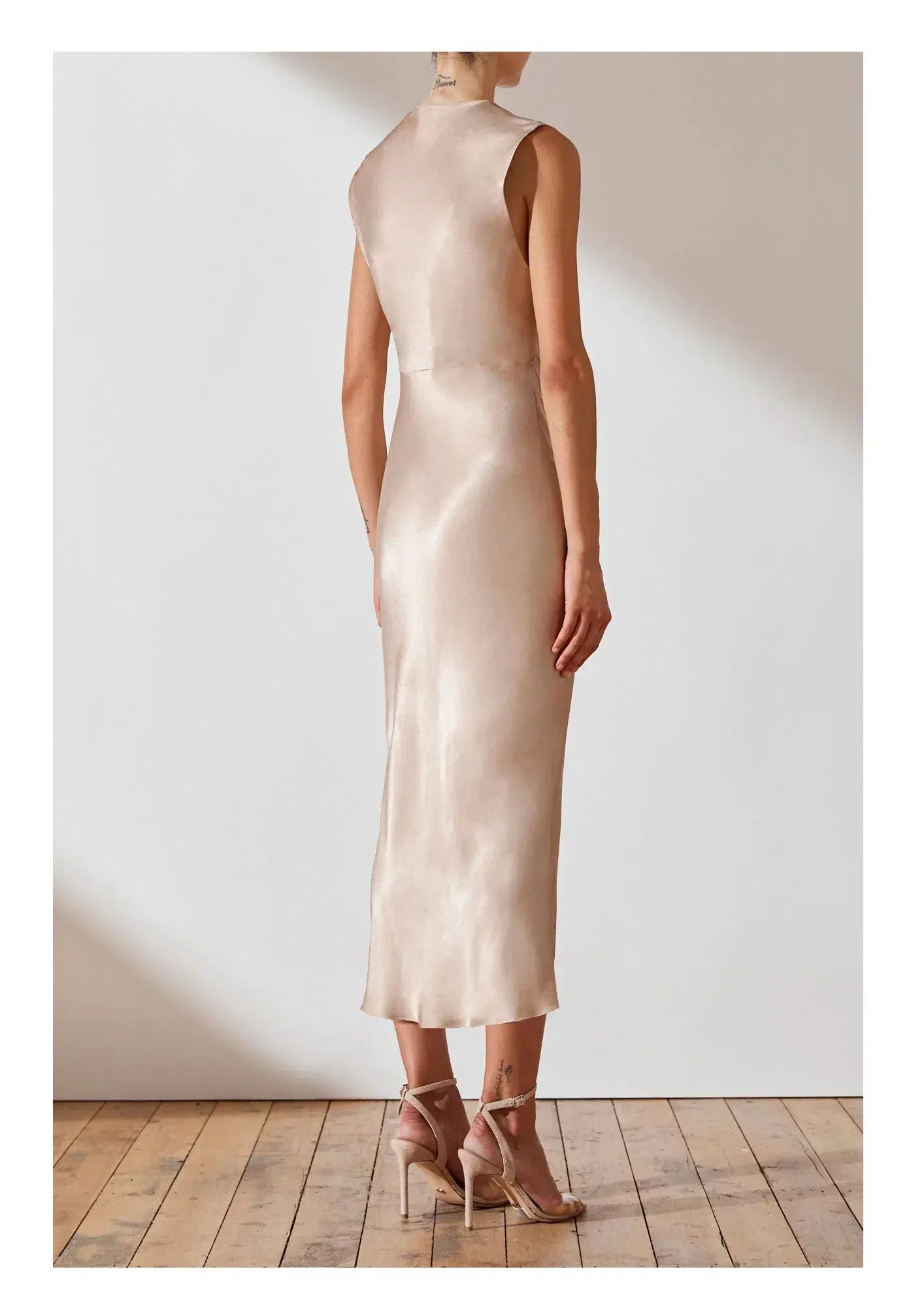 Shona Joy La Lune Bias Sleeveless Midi Dress Gold Size 6 - Image 2