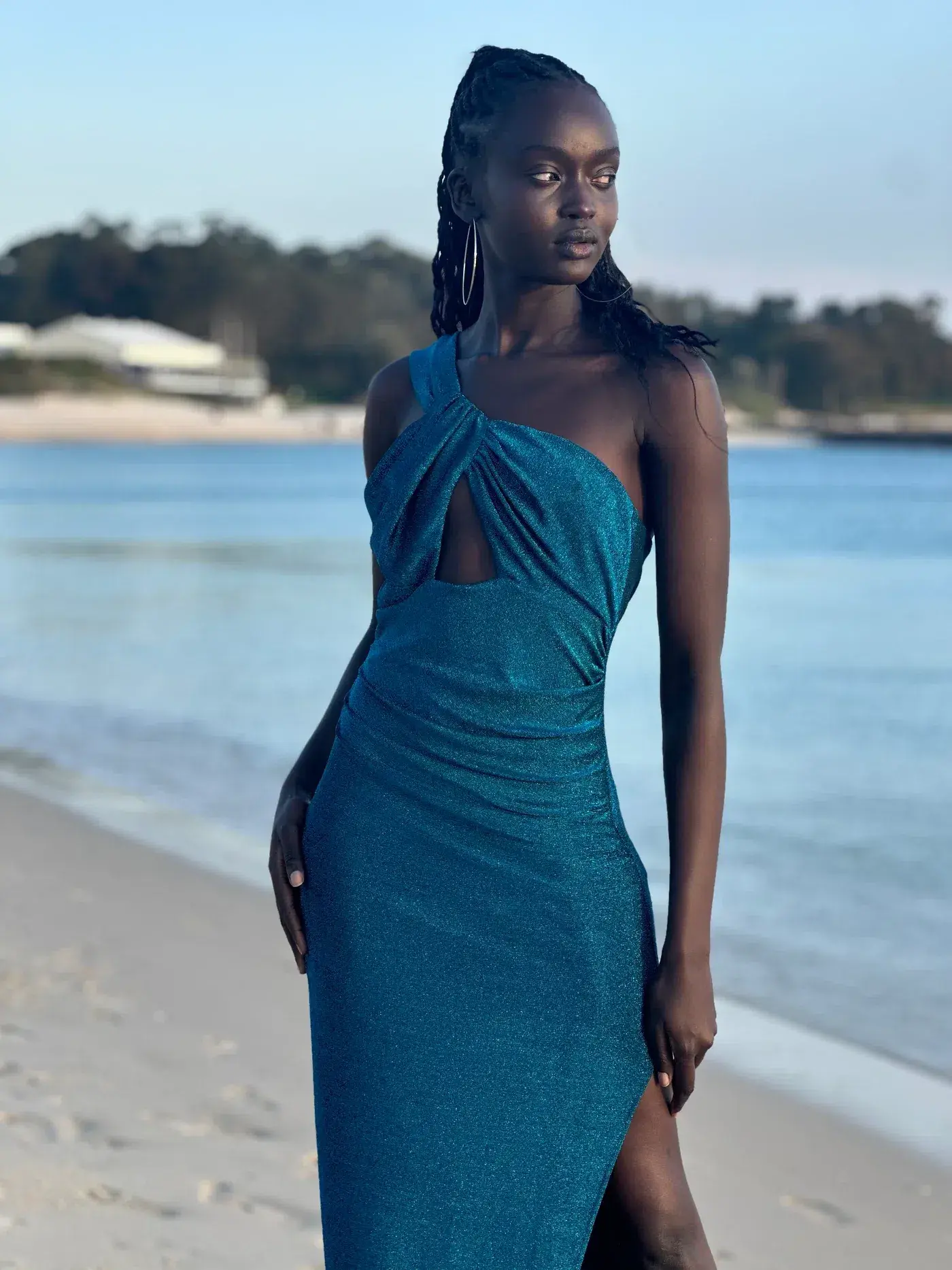 Sonya Moda Acquavena Capri Shimmer Dress Blue Size 10 - Image 5