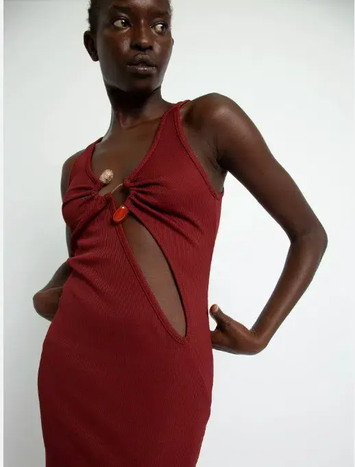 Christopher Esber Split Release Quartz Rib Dress Red Size 6  - Image 2