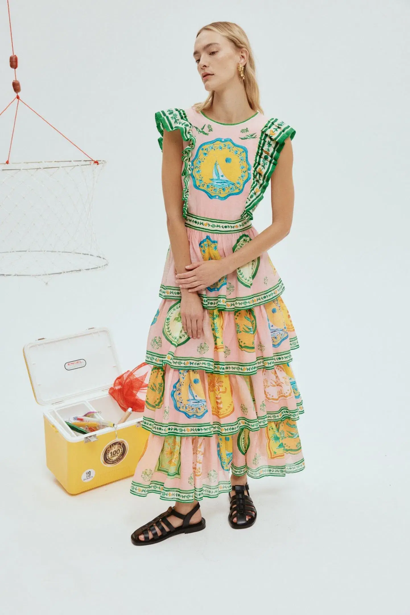 Alemais Porcelain Frill Midi Dress Print Size 14 - Image 1