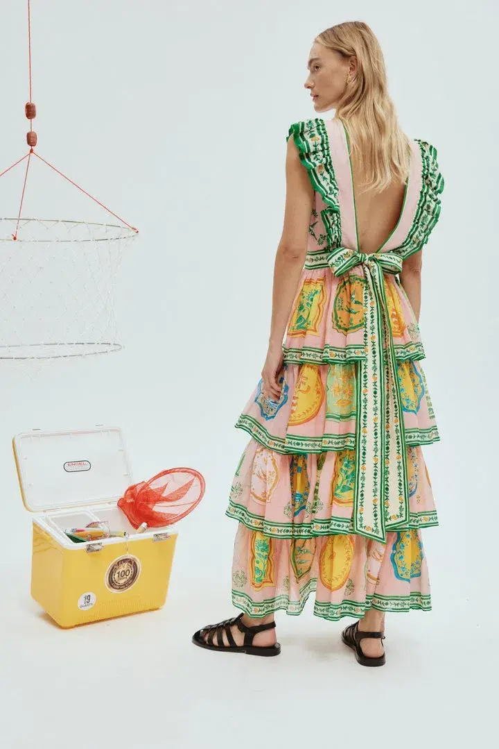 Alemais Porcelain Frill Midi Dress Print Size 14 - Image 2