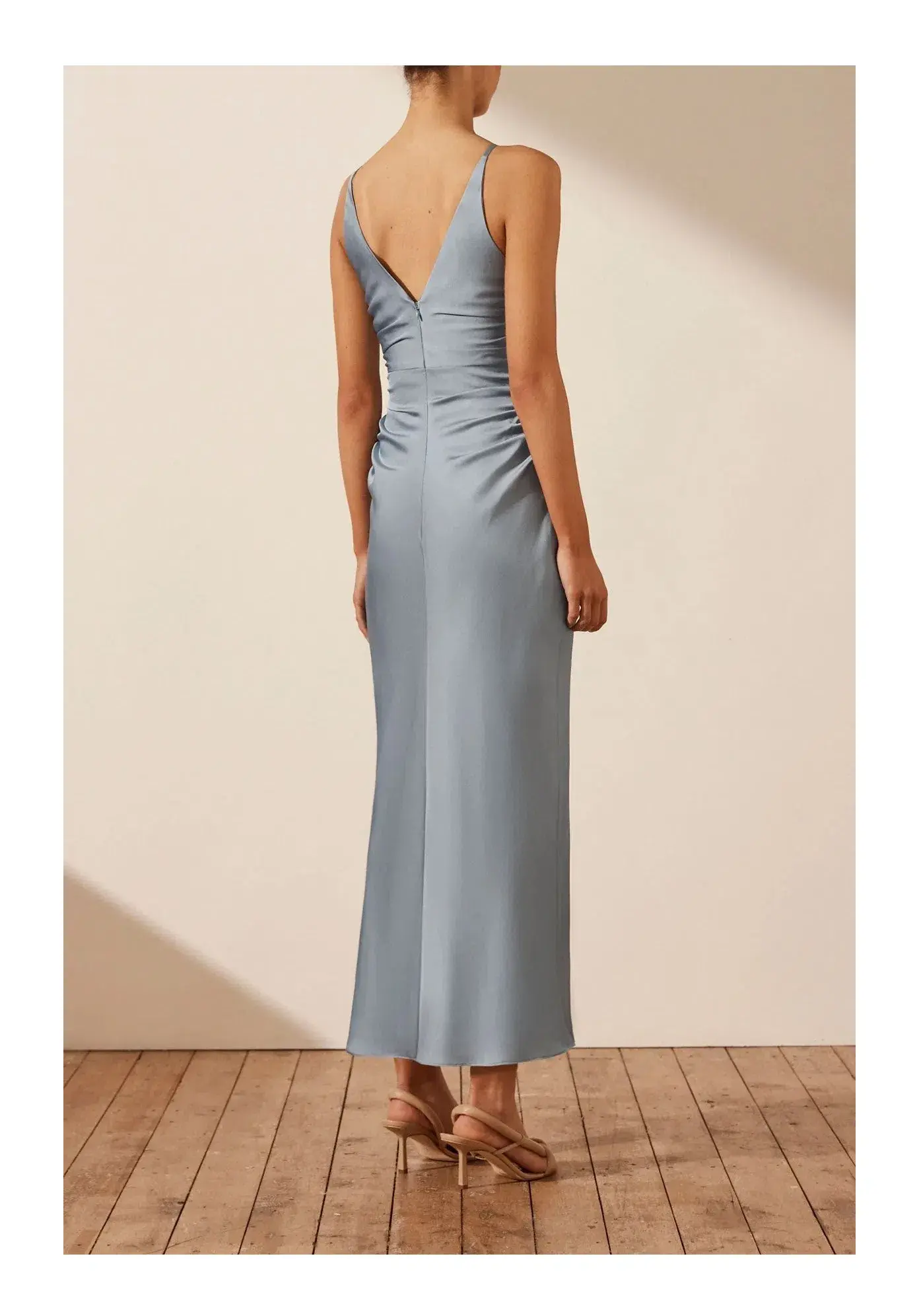 Shona Joy Luxe High Neck Ruched Midi Dress Azure Size 8 - Image 2