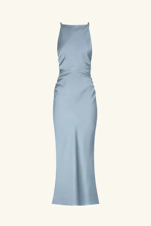 Shona Joy Luxe High Neck Ruched Midi Dress Azure Size 8 - Image 3
