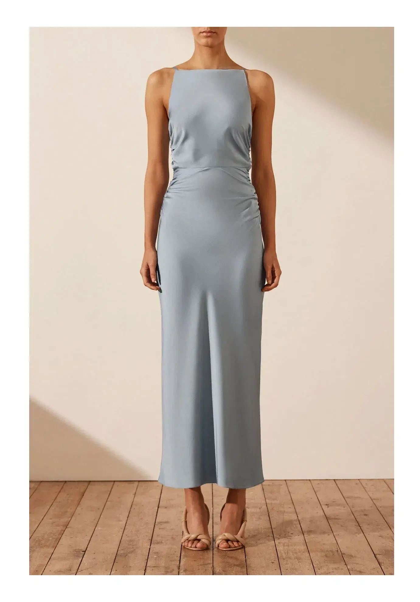Shona Joy Luxe High Neck Ruched Midi Dress Azure Size 8 - Image 1