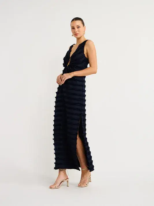 One Fell Swoop Alexa Dress in Navy Blue Midnight Flounce Size 6 - Image 4