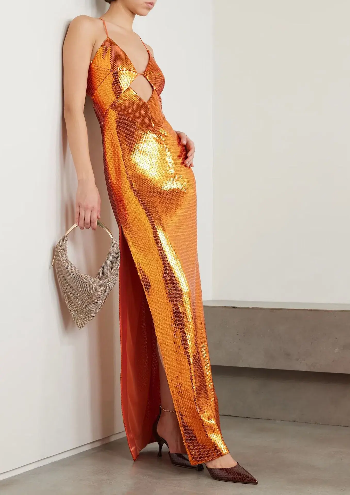 Galvan Kite Cutout Sequined Satin Maxi Dress Orange Size 8 - Image 1