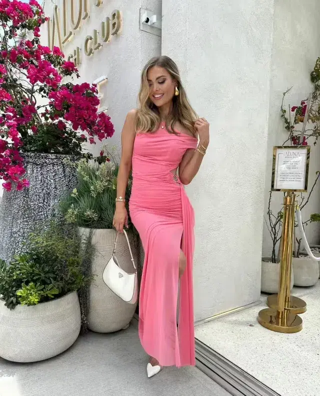 Bec & Bridge Kailani Asym Dress Grapefruit Pink Size 6 - Image 4
