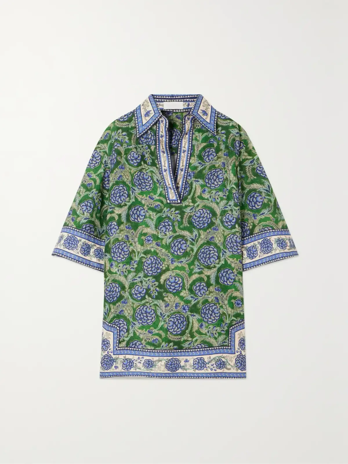 Zimmermann The Junie Tunic Mini Dress in Green/Blue Floral Size 0P / AU 6 - Image 3