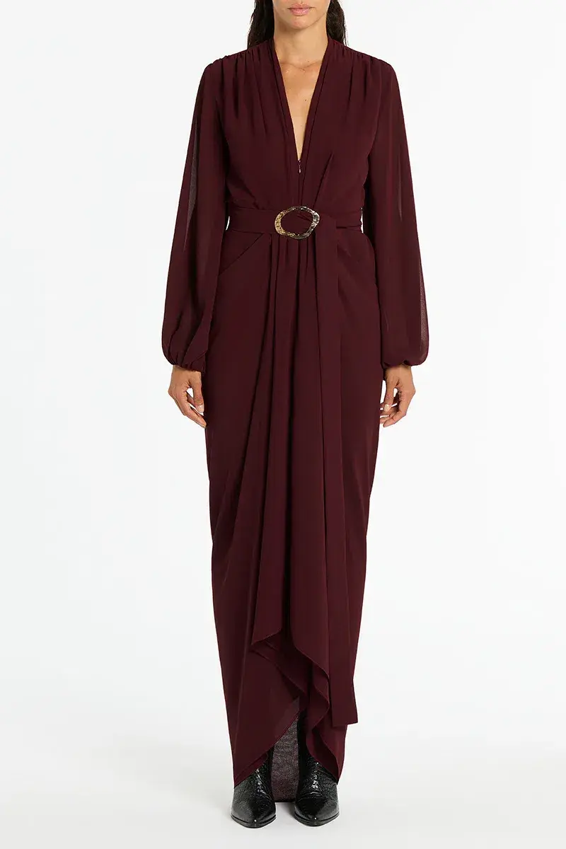 Carla Zampatti Waterfall Dress in Merlot Size 8 - Image 4