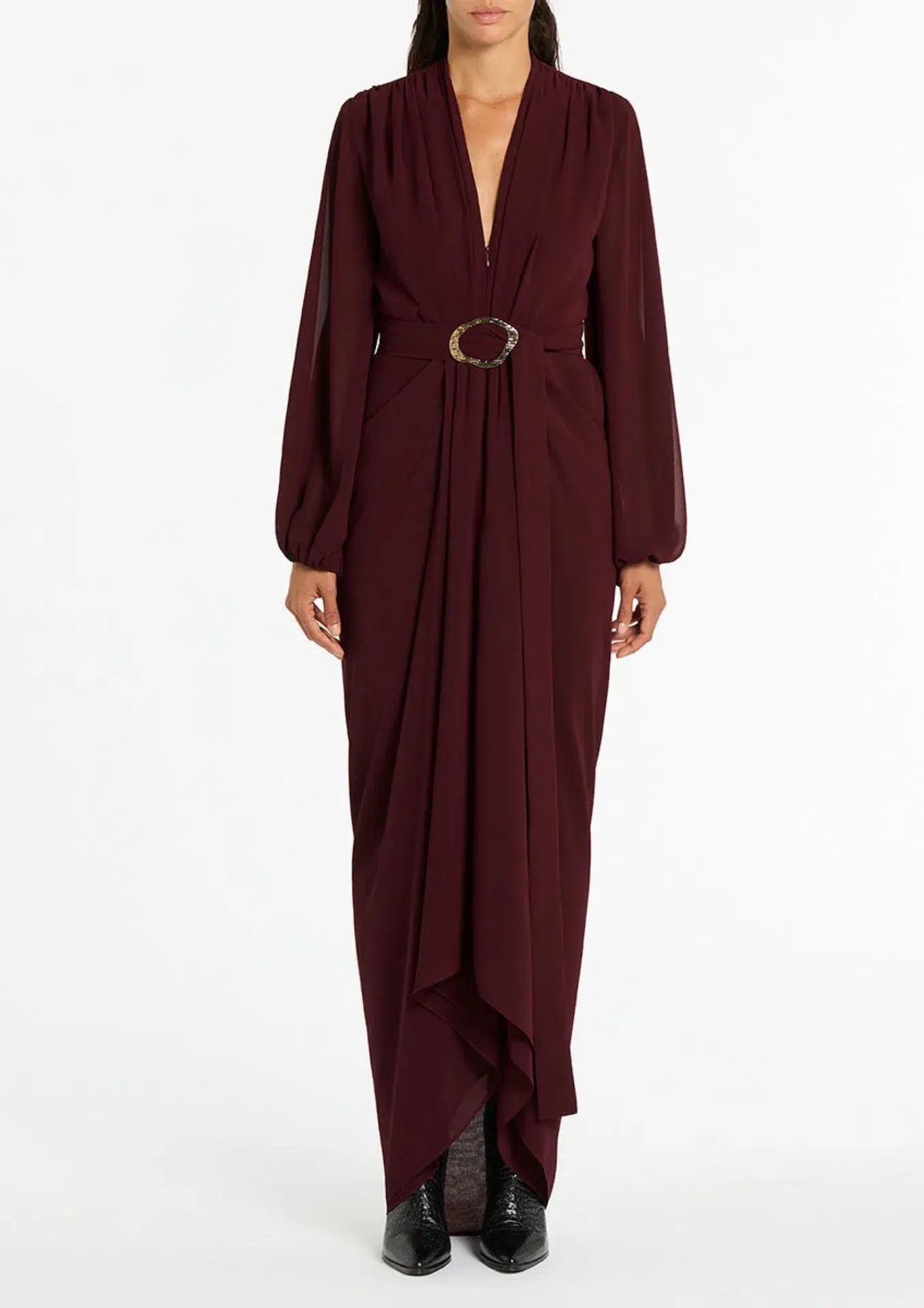 Carla Zampatti Waterfall Dress in Merlot Size 8 - Image 1