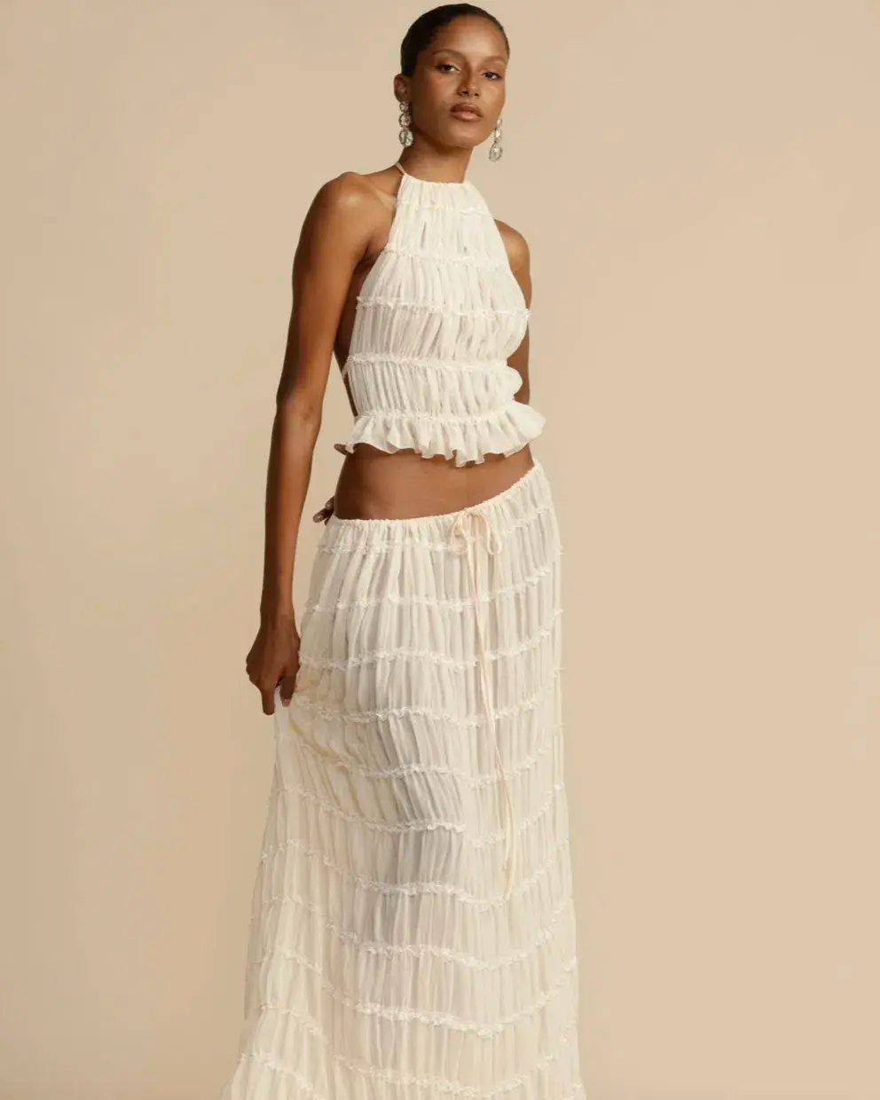 Arcina Ori Juliette Halter Top & Maxi Skirt Set Warm Cream Size S / AU 8 - Image 5