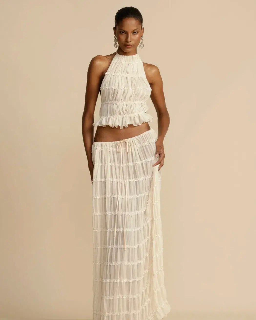 Arcina Ori Juliette Halter Top & Maxi Skirt Set Warm Cream Size S / AU 8 - Image 2