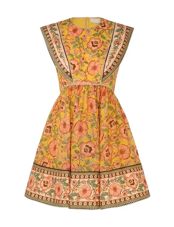 Zimmermann Junie Spliced Mini Dress Yellow/Pink Floral Size 1 / AU 10 for rent on The Volte - main image