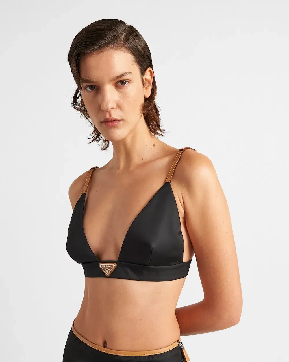 Prada Enamel Triangle Bra Top Black Size 8 - Image 1
