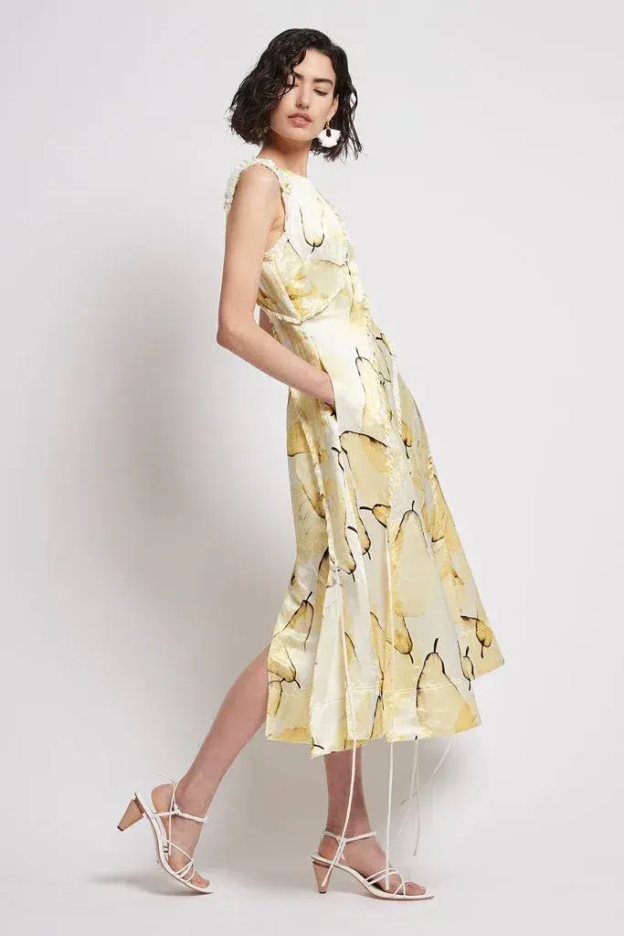 Aje Unlace Sleeveless Midi Dress Yellow Size 12 - Image 2