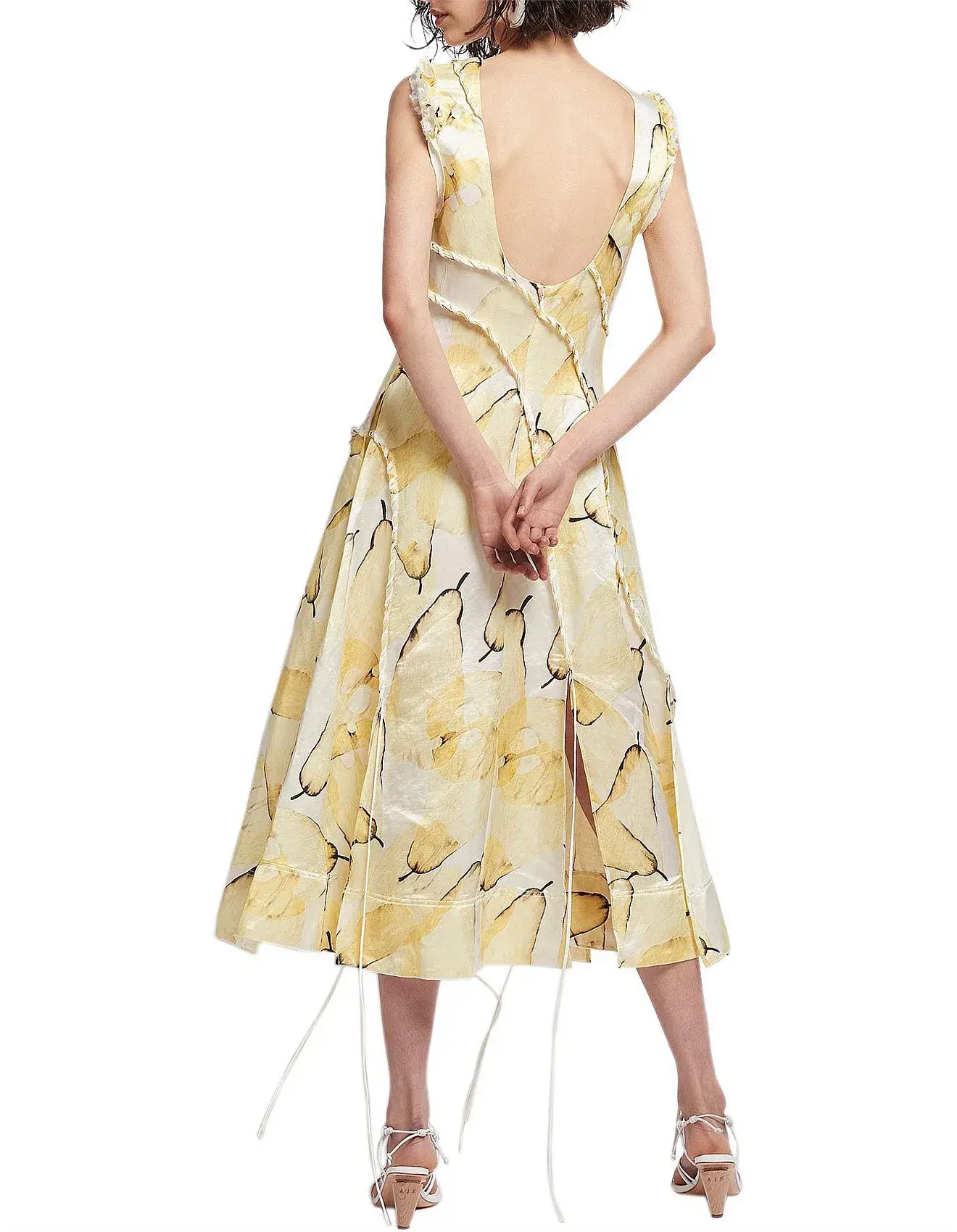 Aje Unlace Sleeveless Midi Dress Yellow Size 12 - Image 3