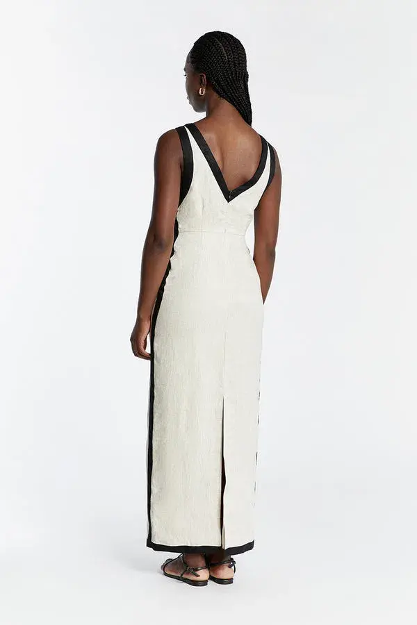 DISSH Zuri Natural Linen Maxi Dress beige/black size 6 - Image 3