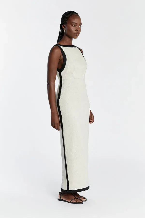 DISSH Zuri Natural Linen Maxi Dress beige/black size 6 - Image 2