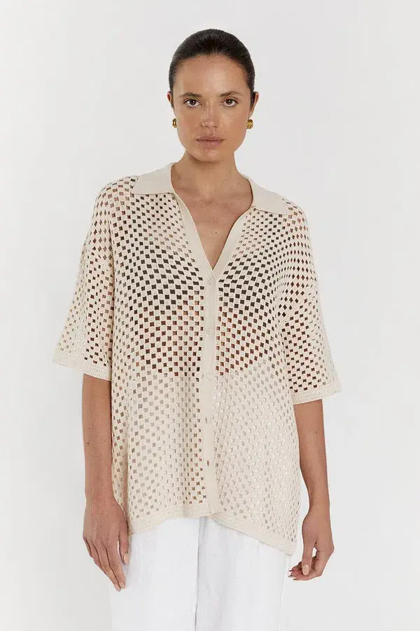 DISSH Sonny Natural Crochet Shirt beige size 6 - Image 1