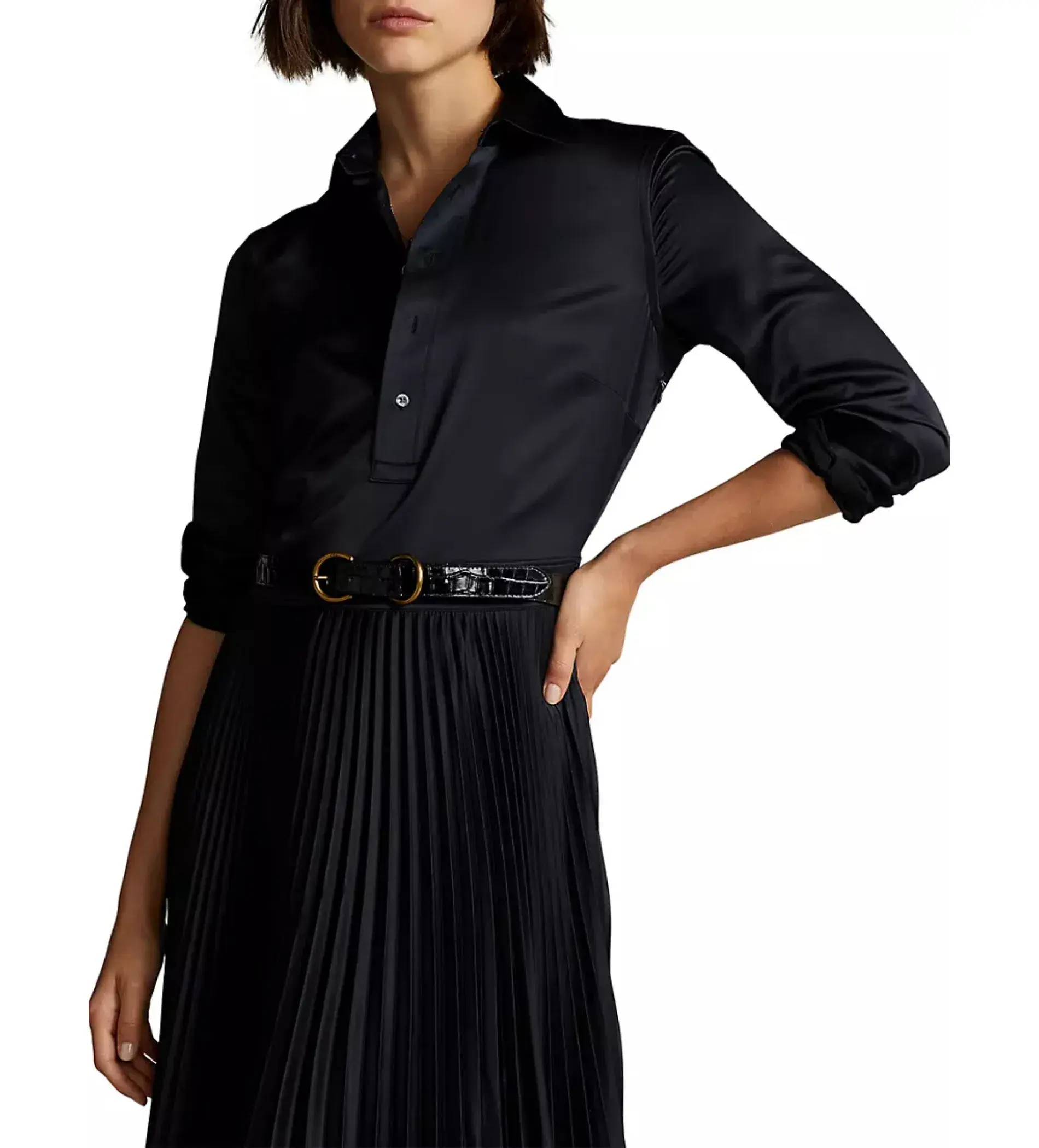 Polo Ralph Lauren Koa Charmeuse Pleated Shirtdress Navy Size S/Au 6  - Image 2