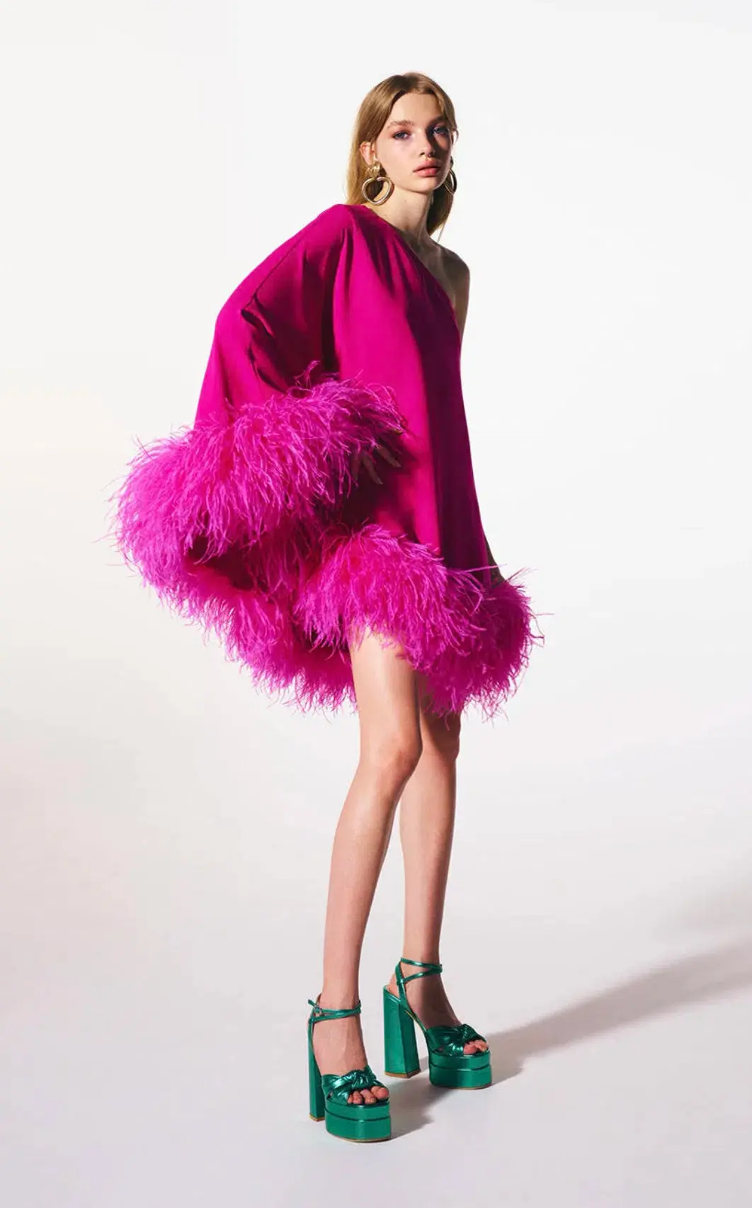 THE NEW ARRIVALS by İlkyaz Özel Marlene Feather Dress Pink Size 6/XS - Image 1
