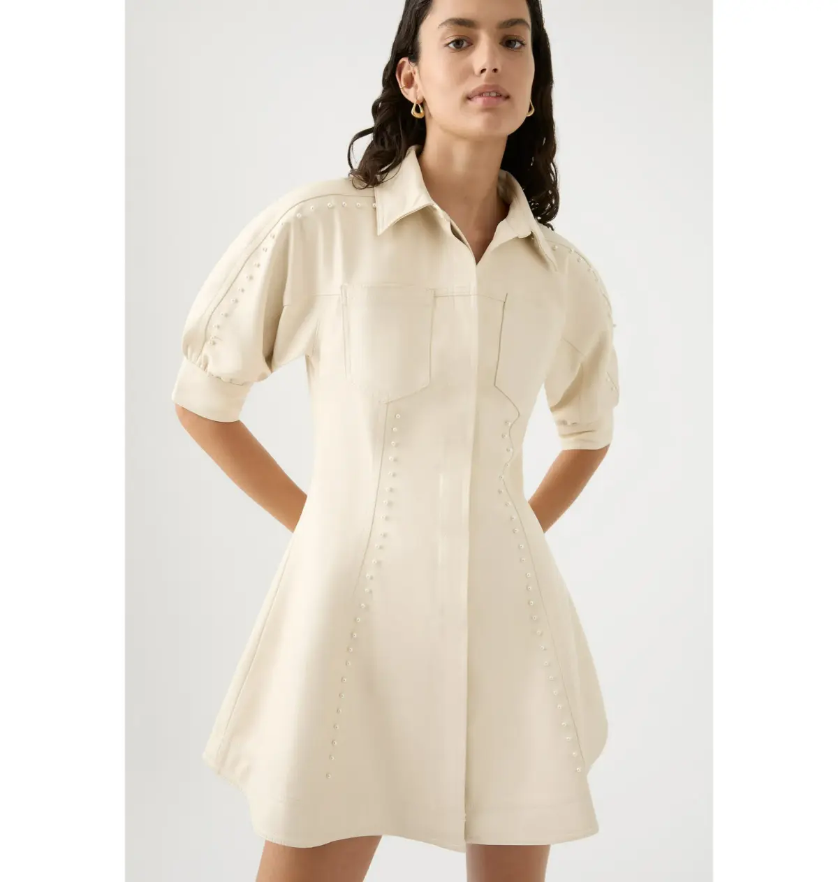 Aje Claire Pearl Mini Dress Sandstone Beige Size AU 4 - Image 3