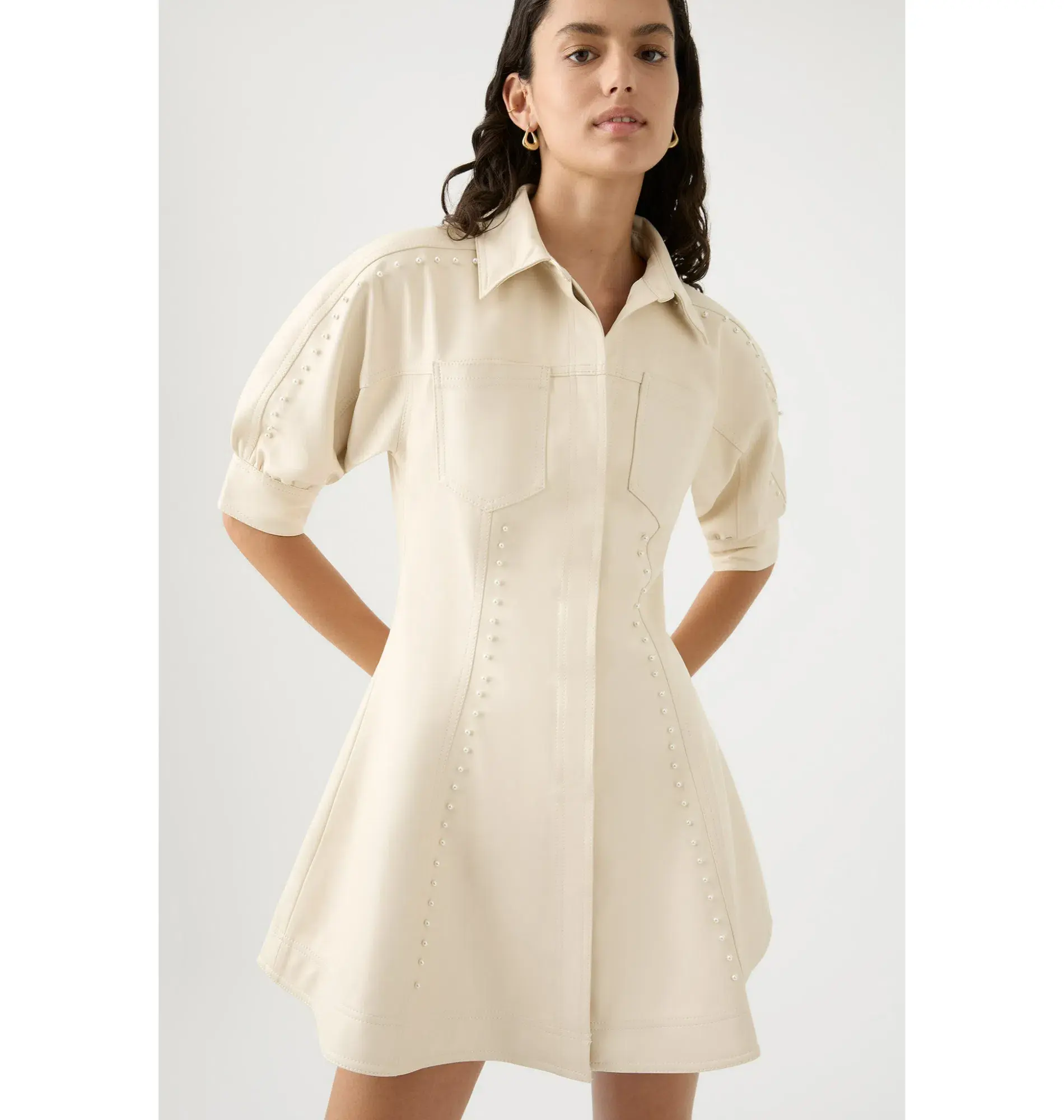 Aje Claire Pearl Mini Dress Sandstone Beige Size AU 4 - Image 3