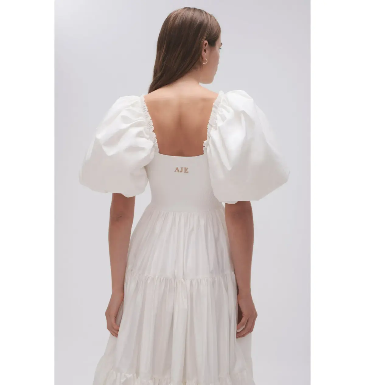 Aje Casa Puff Sleeve Midi Dress in Ivory Size AU 14 - Image 3