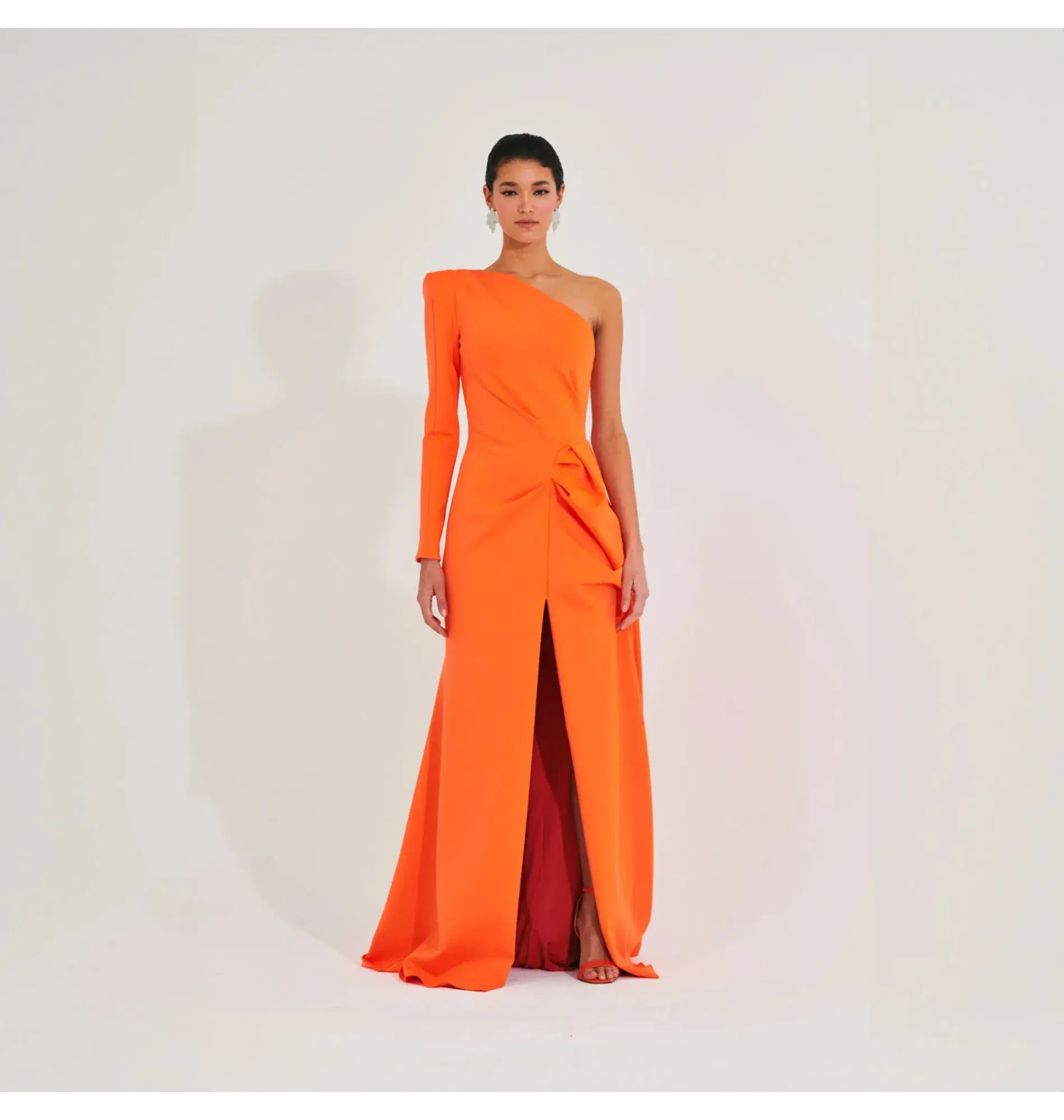 Meraki Official Izar One Shoulder Gown Neon Orange Size AU 6 - Image 1
