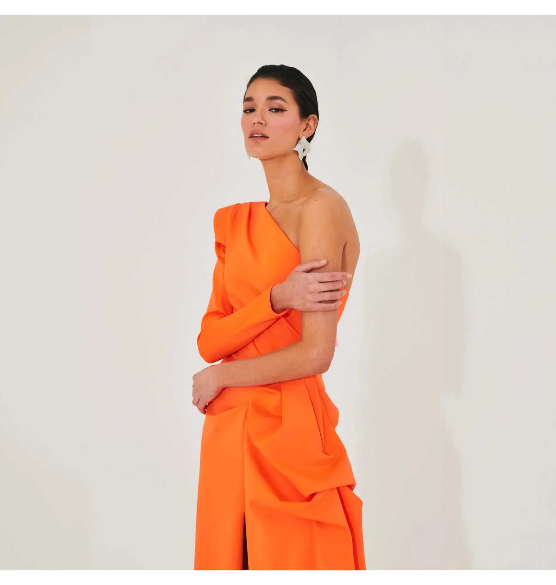 Meraki Official Izar One Shoulder Gown Neon Orange Size AU 6 - Image 2