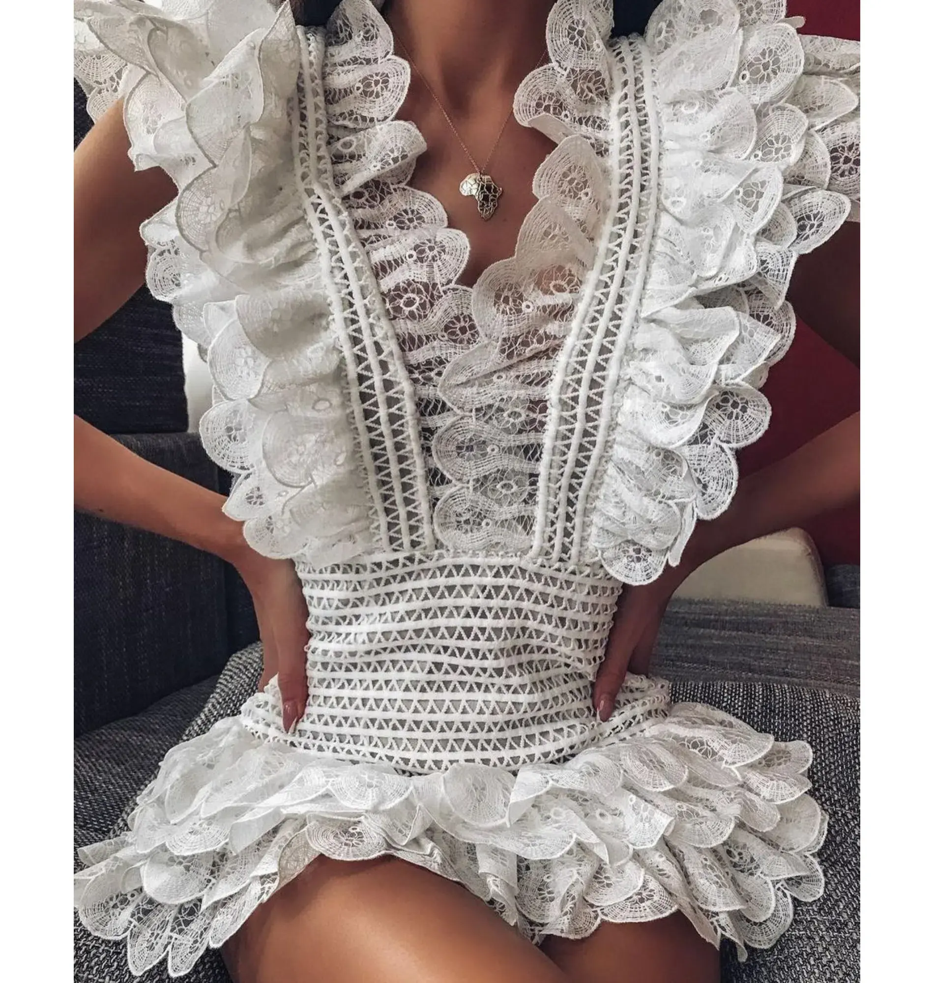Ivory and Chain Mojito Mini Dress in White Size S / AU 8 - Image 3