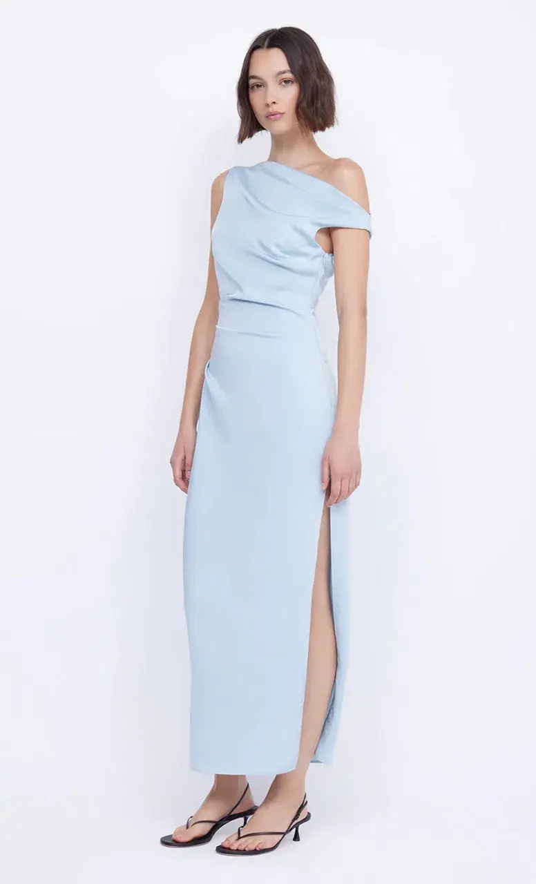 Bec & Bridge Rochelle Asym Midi Dress Dolphin Blue Size 8 for rent on The Volte - main image