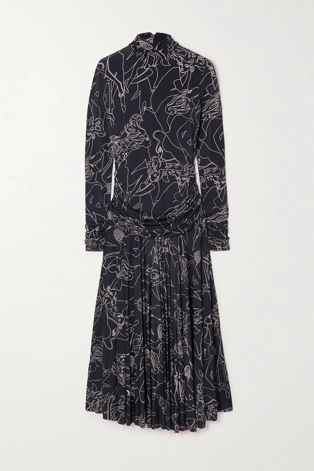 Victoria Beckham Pleated Printed Stretch Crepe Turtleneck Maxi Dress Navy Size 10 - Image 4