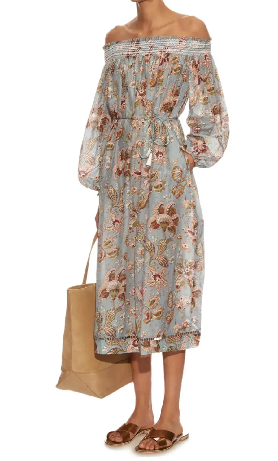 Zimmermann Pavilion Off Shoulder Silk Cotton Smock Midi Dress Floral Size 1 / AU 10 - Image 2