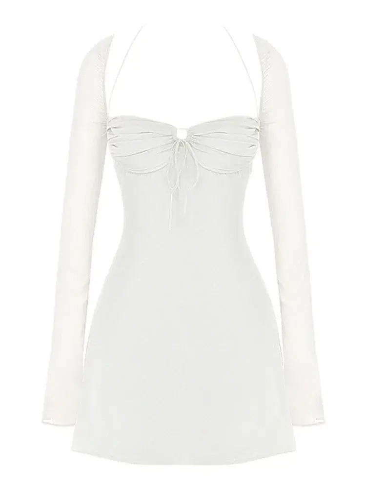 House of CB Babydoll Chiffon Halter Mini Dress Ivory Size XS / AU 6 - Image 4
