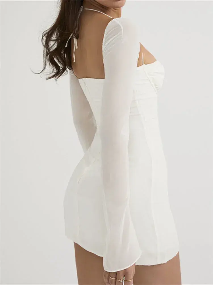 House of CB Babydoll Chiffon Halter Mini Dress Ivory Size XS / AU 6 - Image 3