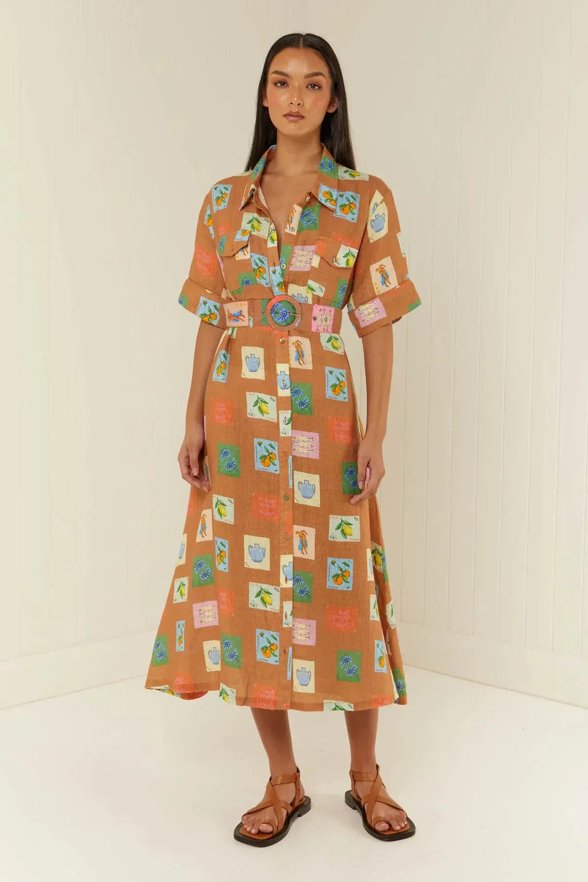 Palm Noosa Souvenir Dress Brown Emblem Size 14 - Image 1