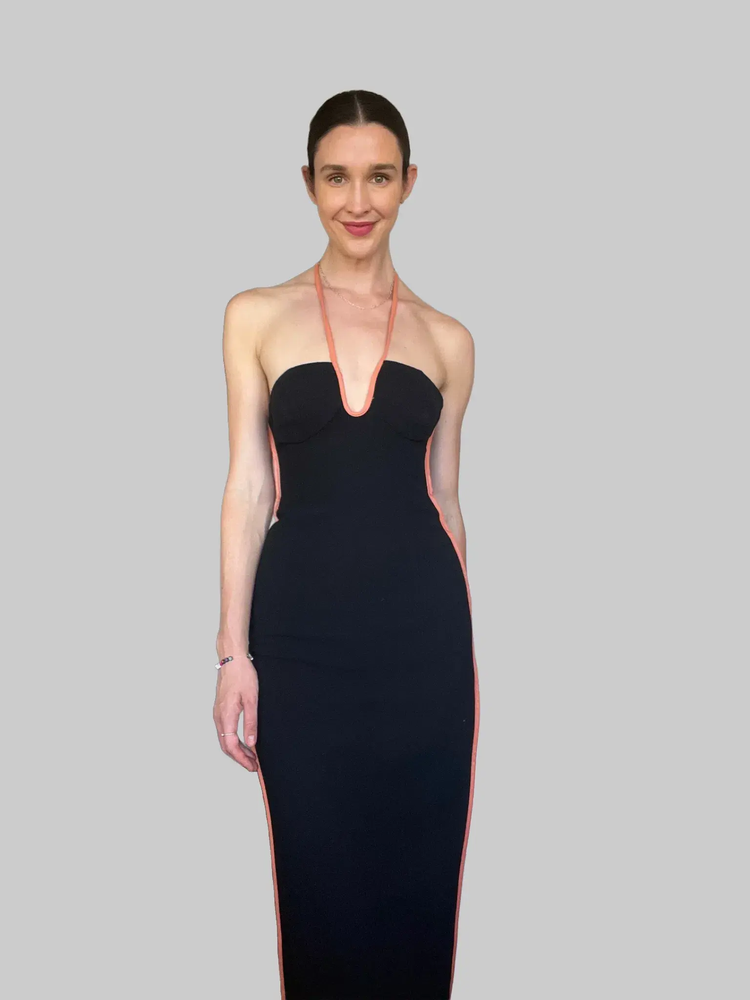 Paris Georgia Nassia Midi Dress Black & Pink Leather Size 10 - Image 2