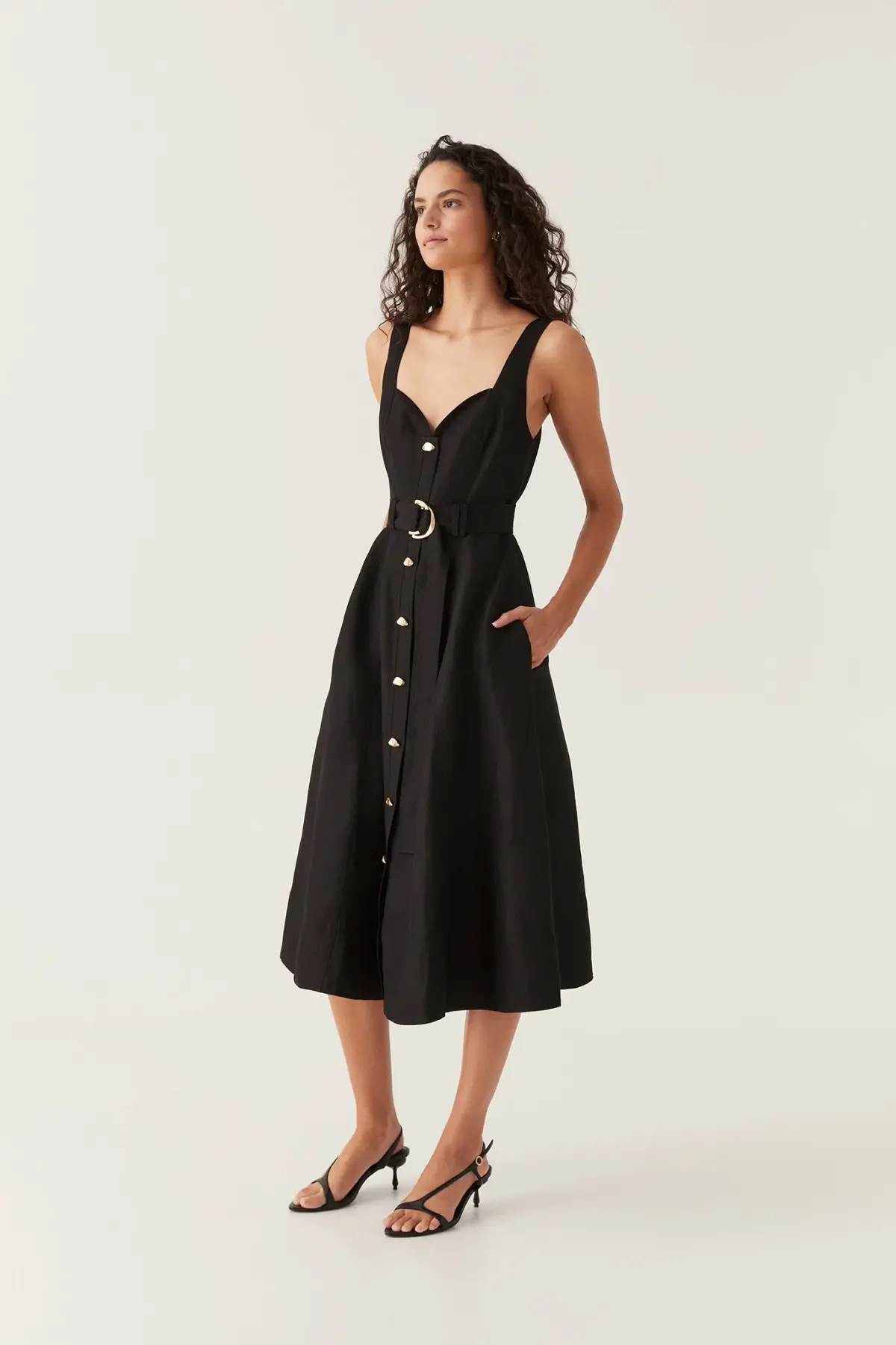 Aje Clay Belted Midi Dress Black Size 8 - Image 1