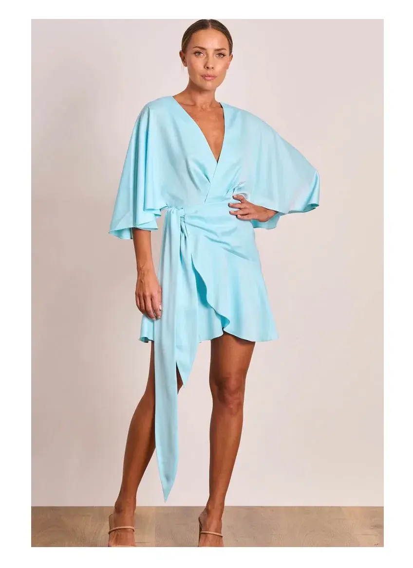 Pasduchas Lucia Wrap Mini Dress Sea Mist Size 12 - Image 1