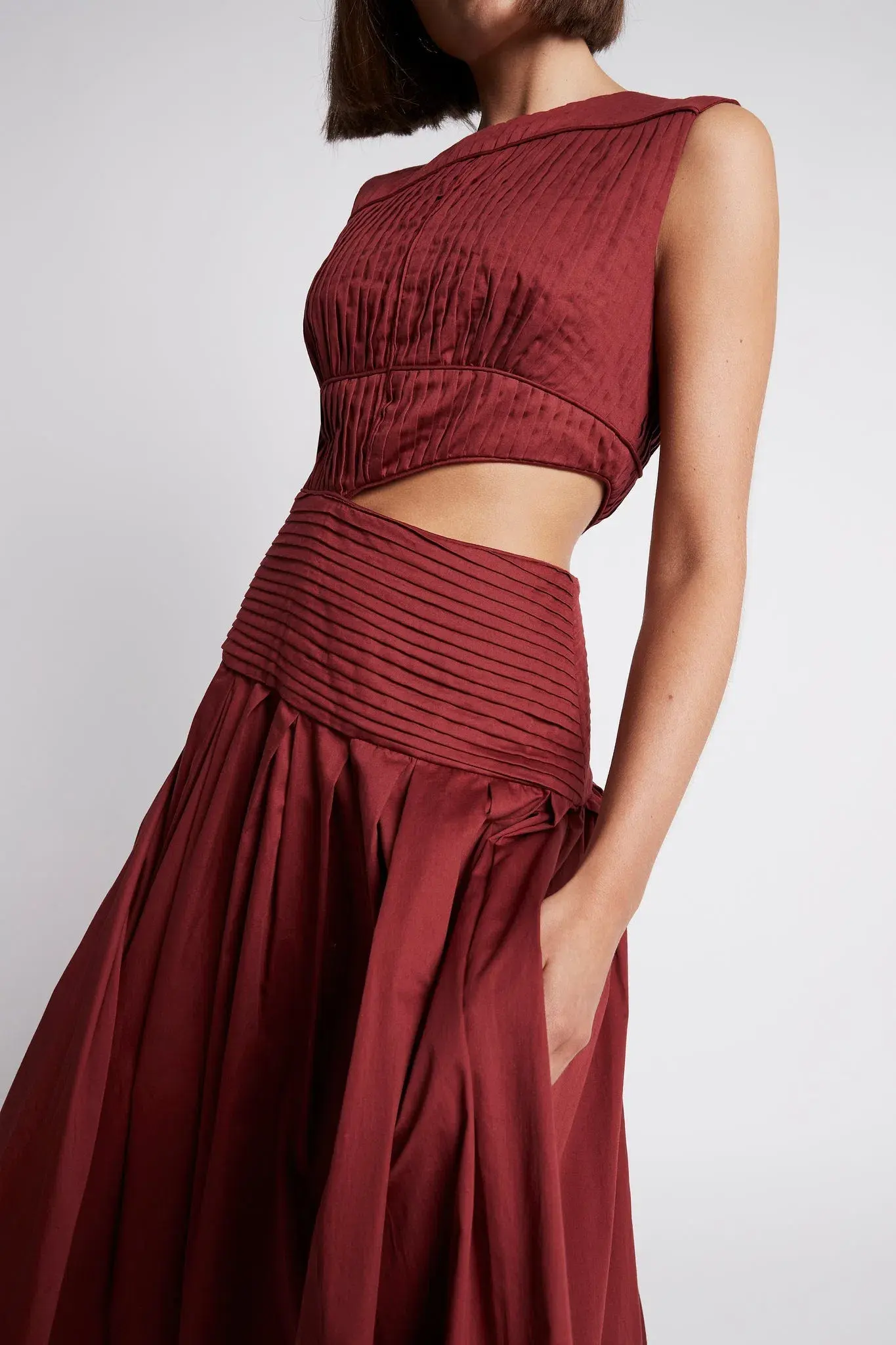 Aje Cascade Cutout Midi Dress in Burgundy Size 6 - Image 3