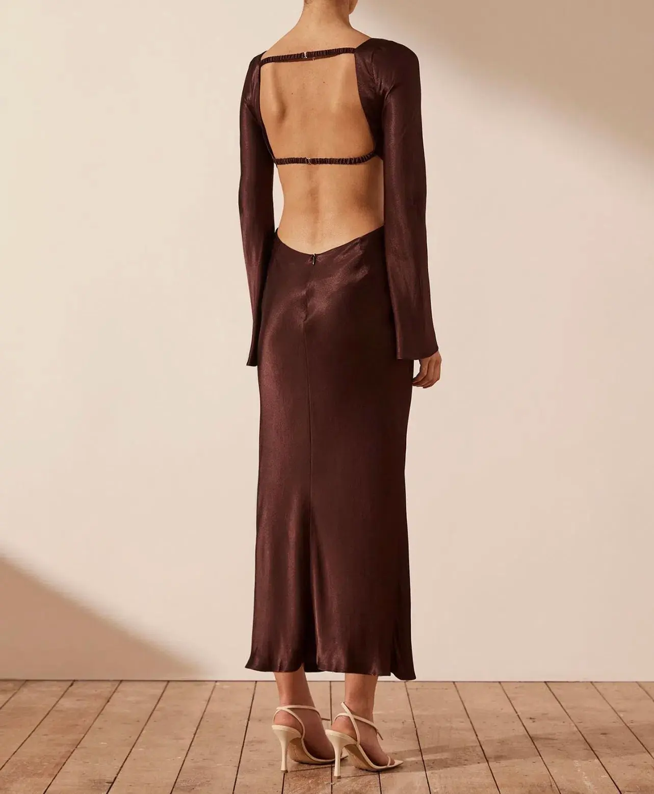 Shona Joy Lana Long Sleeve Open Back Midi Dress Burgundy Size 8 - Image 3