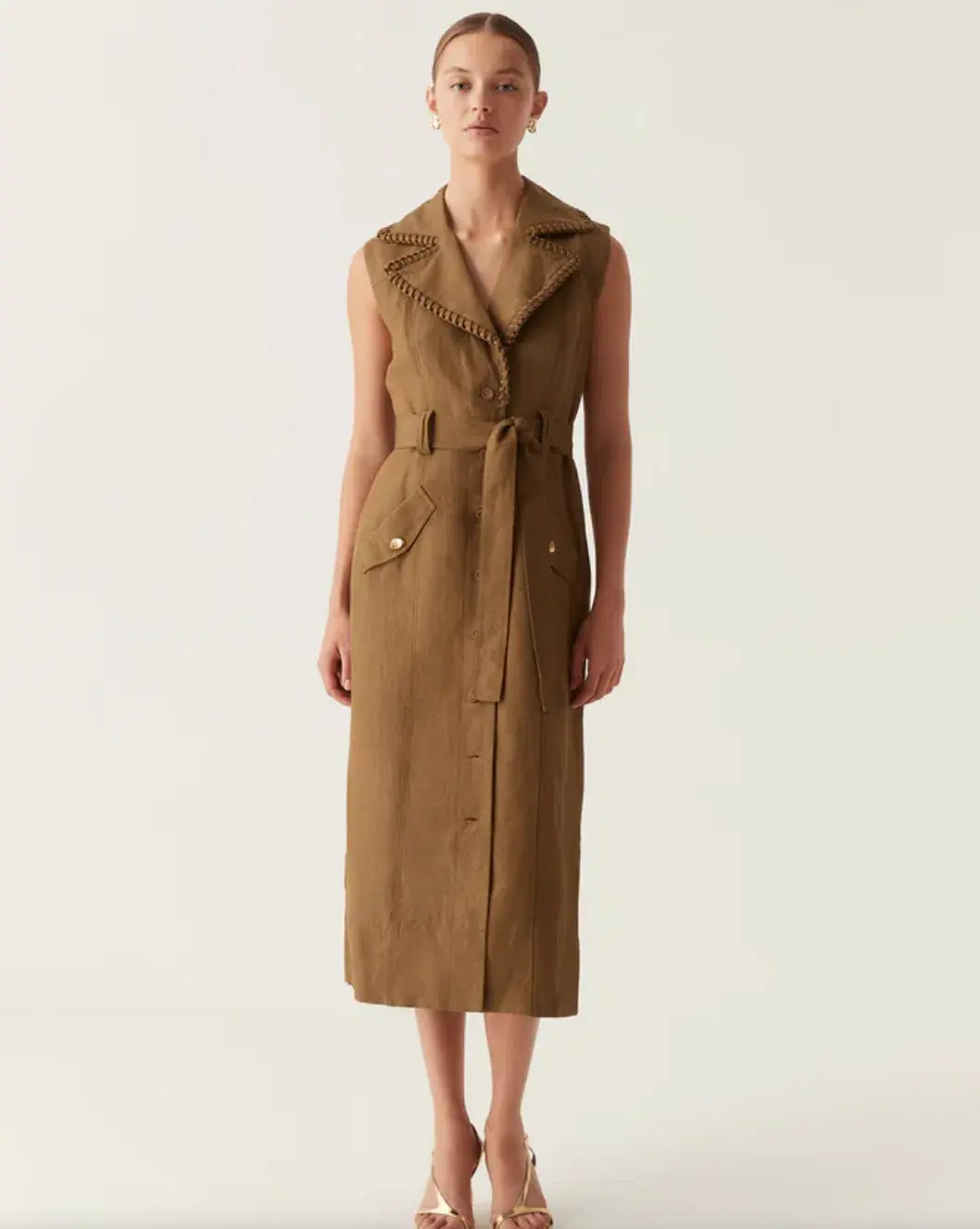 Aje Encompass Utility Midi Dress in Deep Olive Size 8 - Image 1