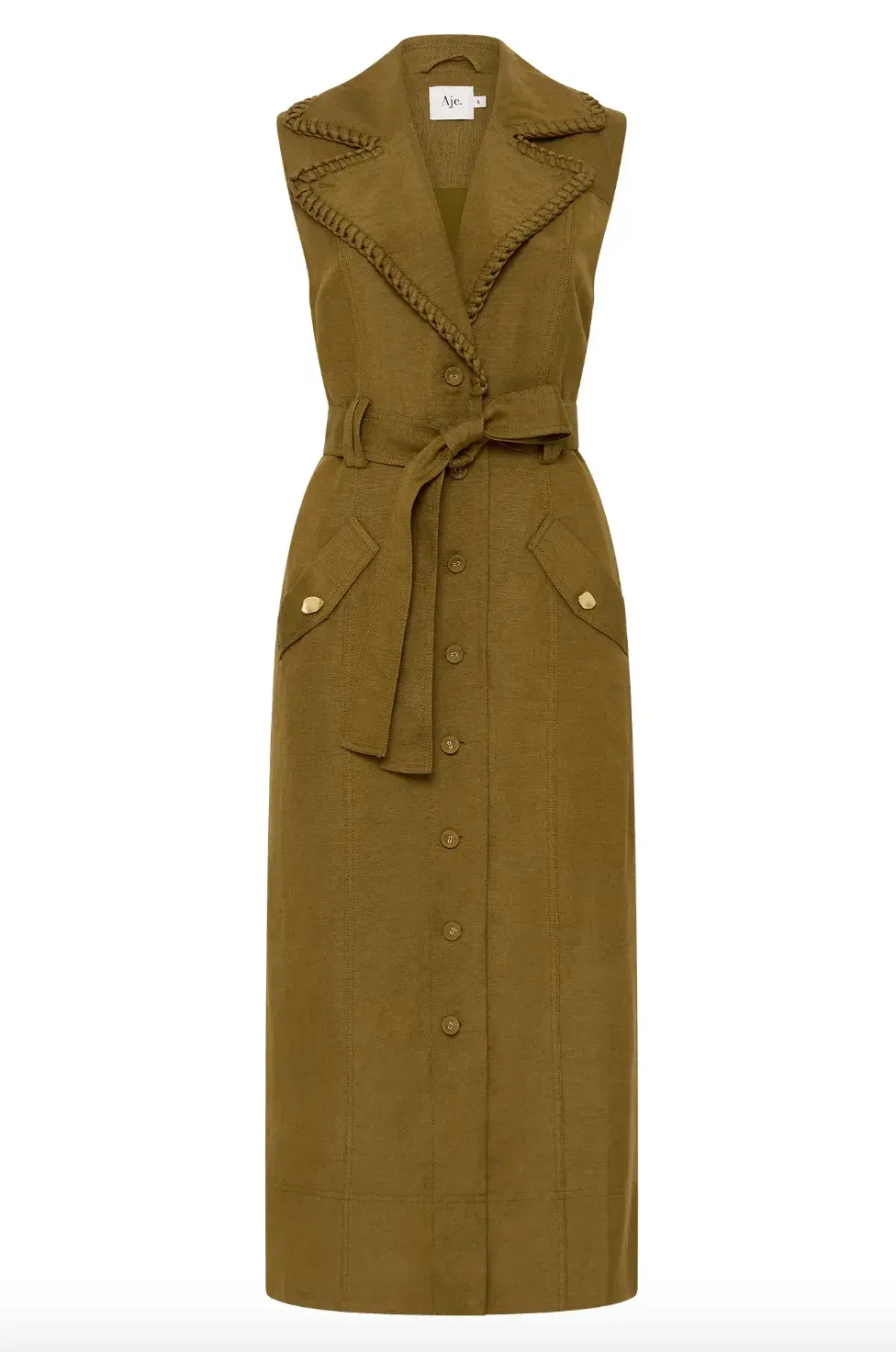 Aje Encompass Utility Midi Dress in Deep Olive Size 8 - Image 4