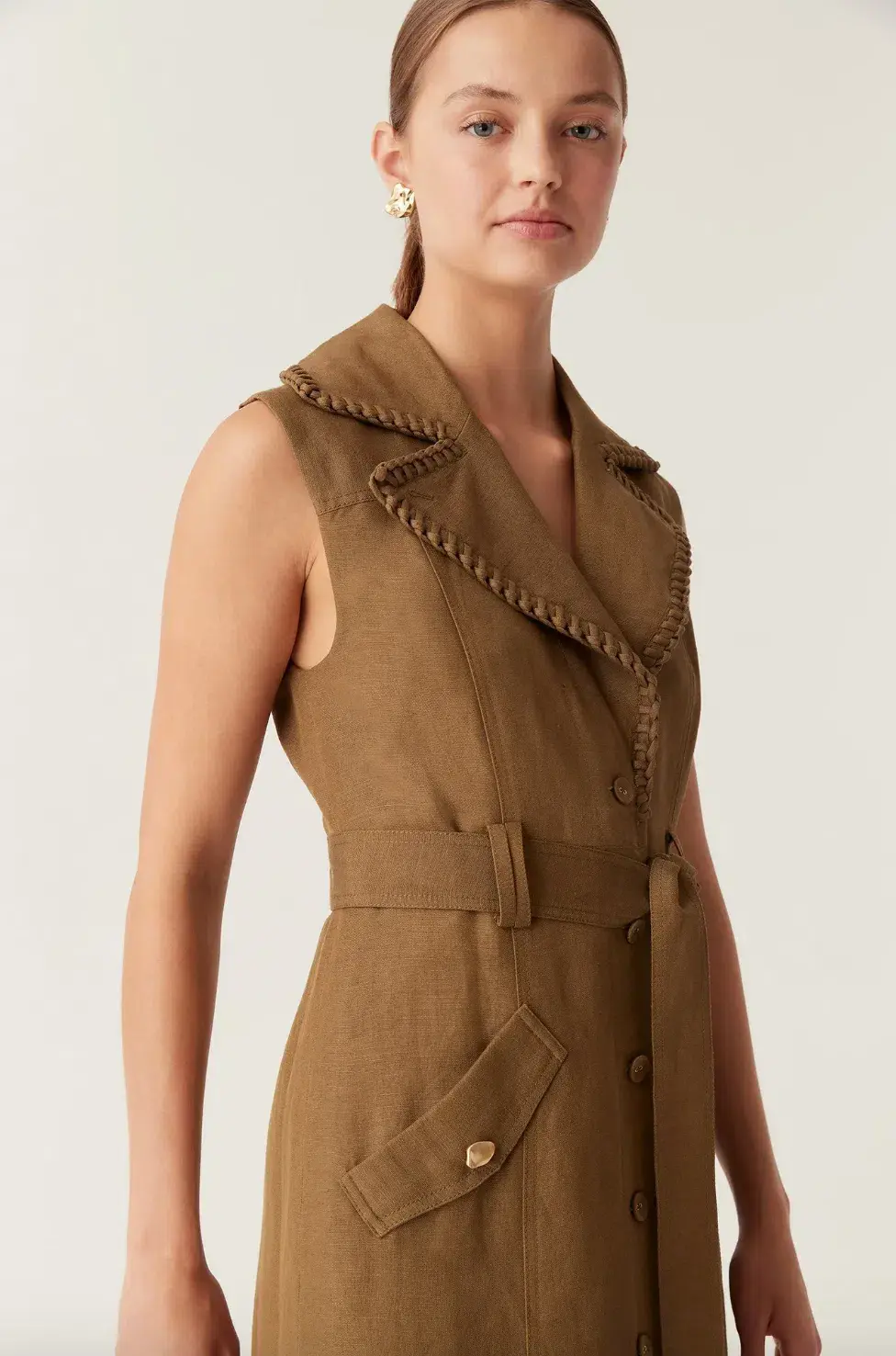 Aje Encompass Utility Midi Dress in Deep Olive Size 8 - Image 3