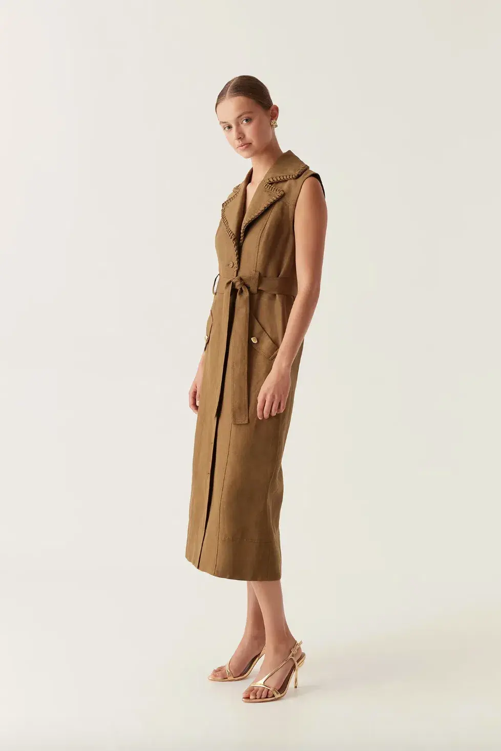 Aje Encompass Utility Midi Dress in Deep Olive Size 8 - Image 2