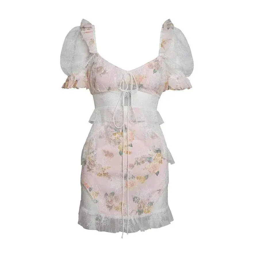 For Love and Lemons Nola Mini Romantic Pink Lace Dress Blush Size S/ AU 8 - Image 3