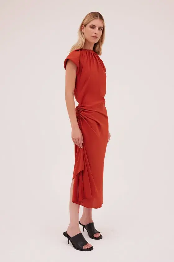 Bianca Spender Rust Satin Cosby Dress Size 10 - Image 3