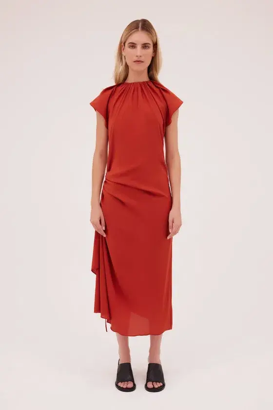 Bianca Spender Rust Satin Cosby Dress Size 10 - Image 1